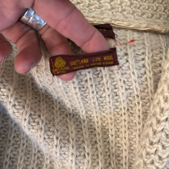 Vintage wool Tan Cable Knit Cardigan with leather buttons by preferred stock - Picture 8 of 15